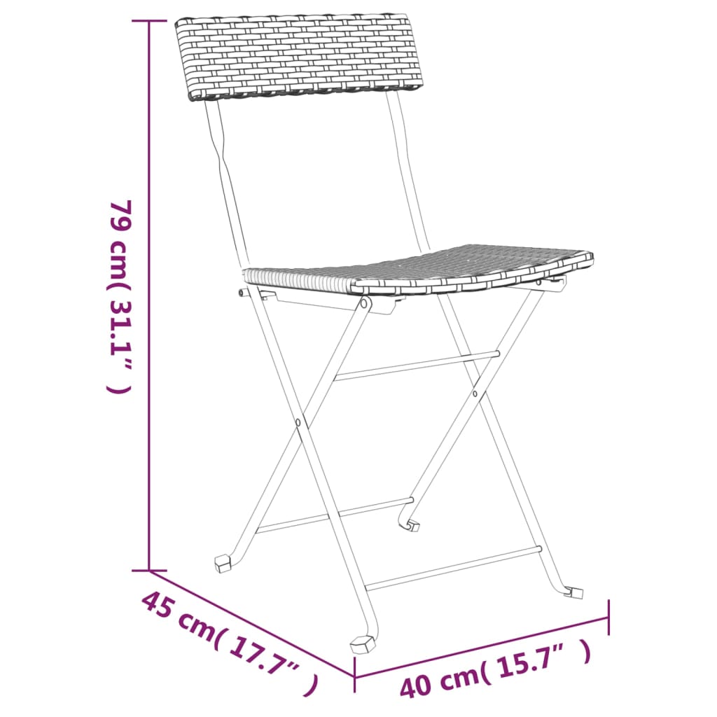 3 Piece Folding Bistro Set Poly Rattan
