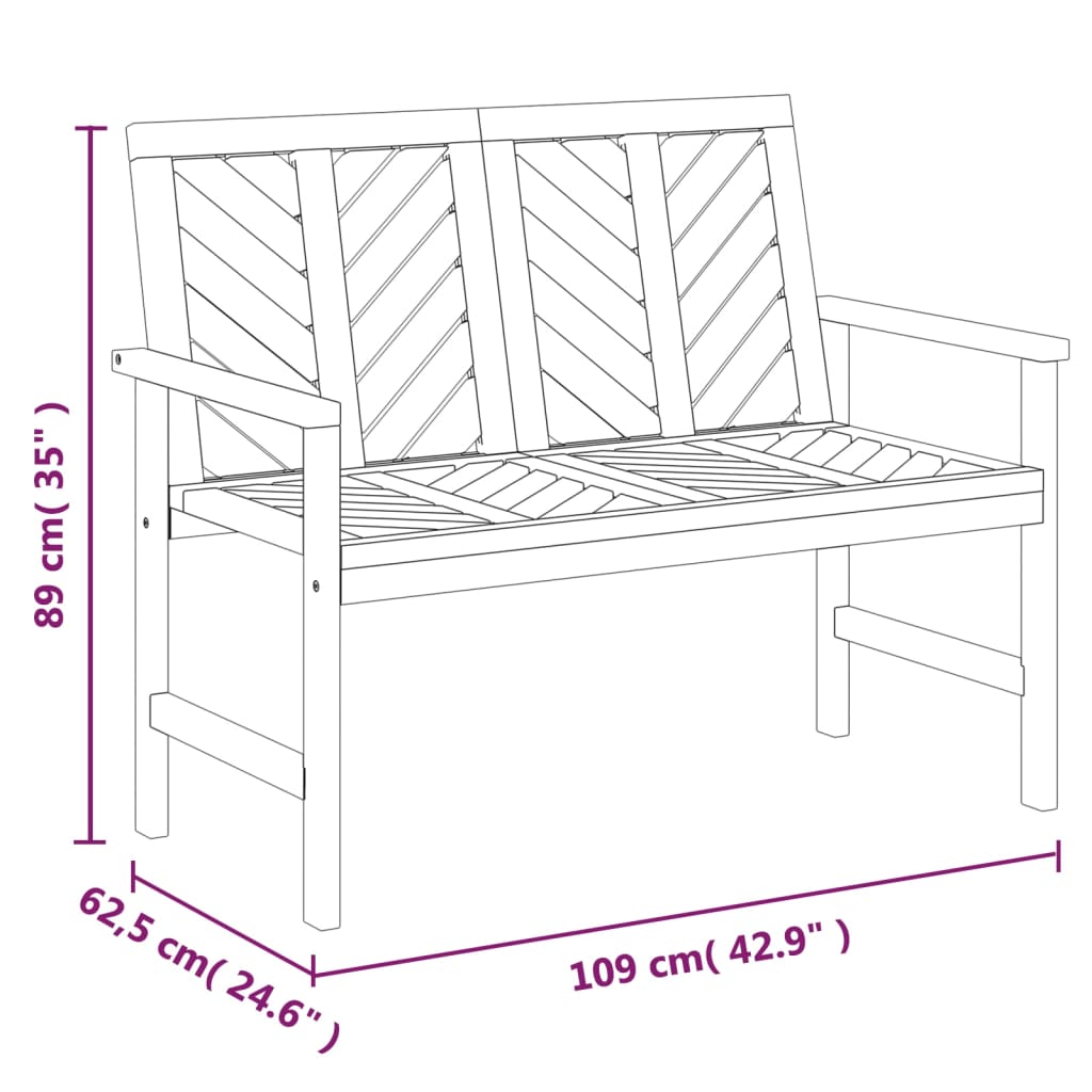 Outdoor Bench Garden 109cm Solid Acacia Wood Patio Seat Weather Resistant 109 cm