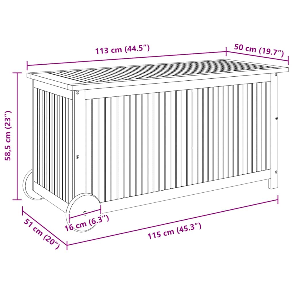 Garden Storage Box With Wheels Solid Wood Acacia