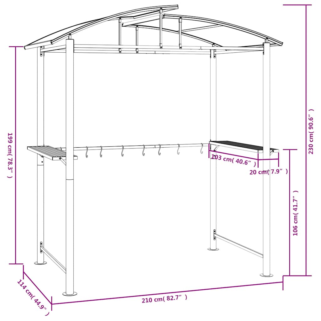 Gazebo Bbq Side Shelves Anthracite 210X114X230 Cm Steel PC board 210 cm