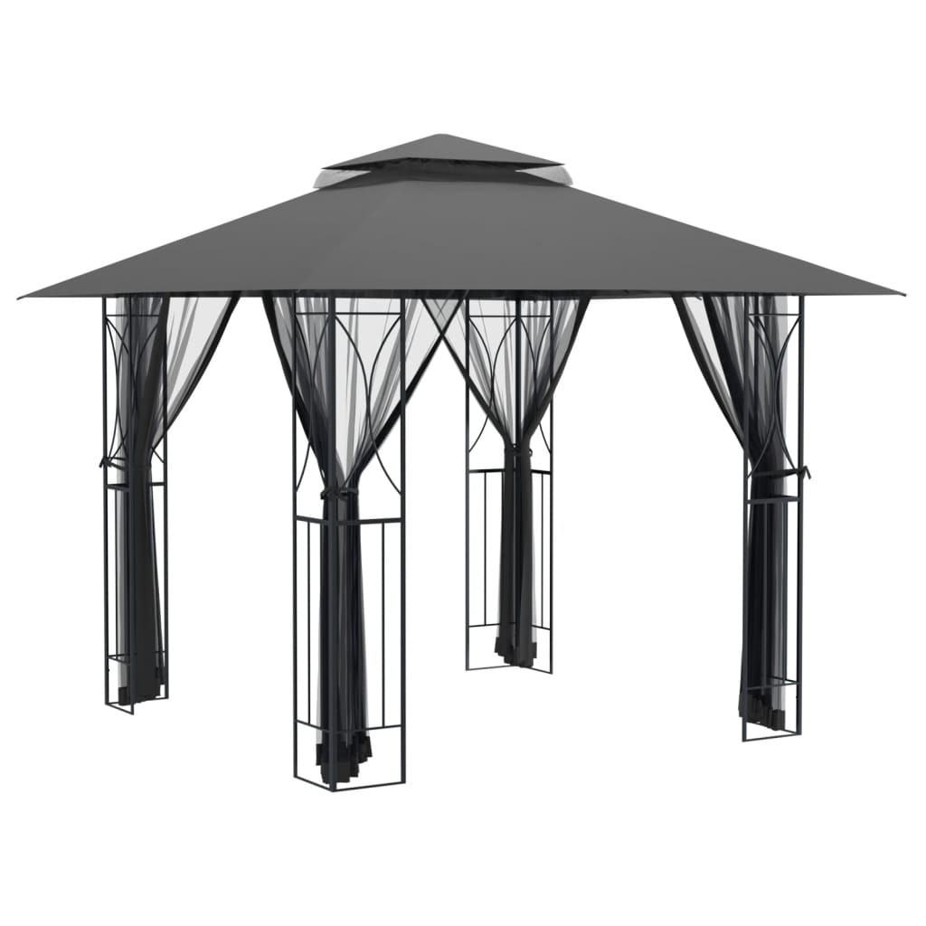 Gazebo Sidewalls Anthracite Steel fabric (100% polyester) with PA coating 300 x