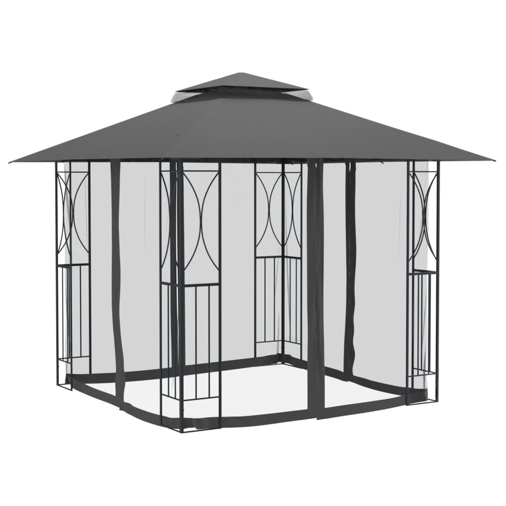 Gazebo Sidewalls Anthracite Steel fabric (100% polyester) with PA coating 300 x