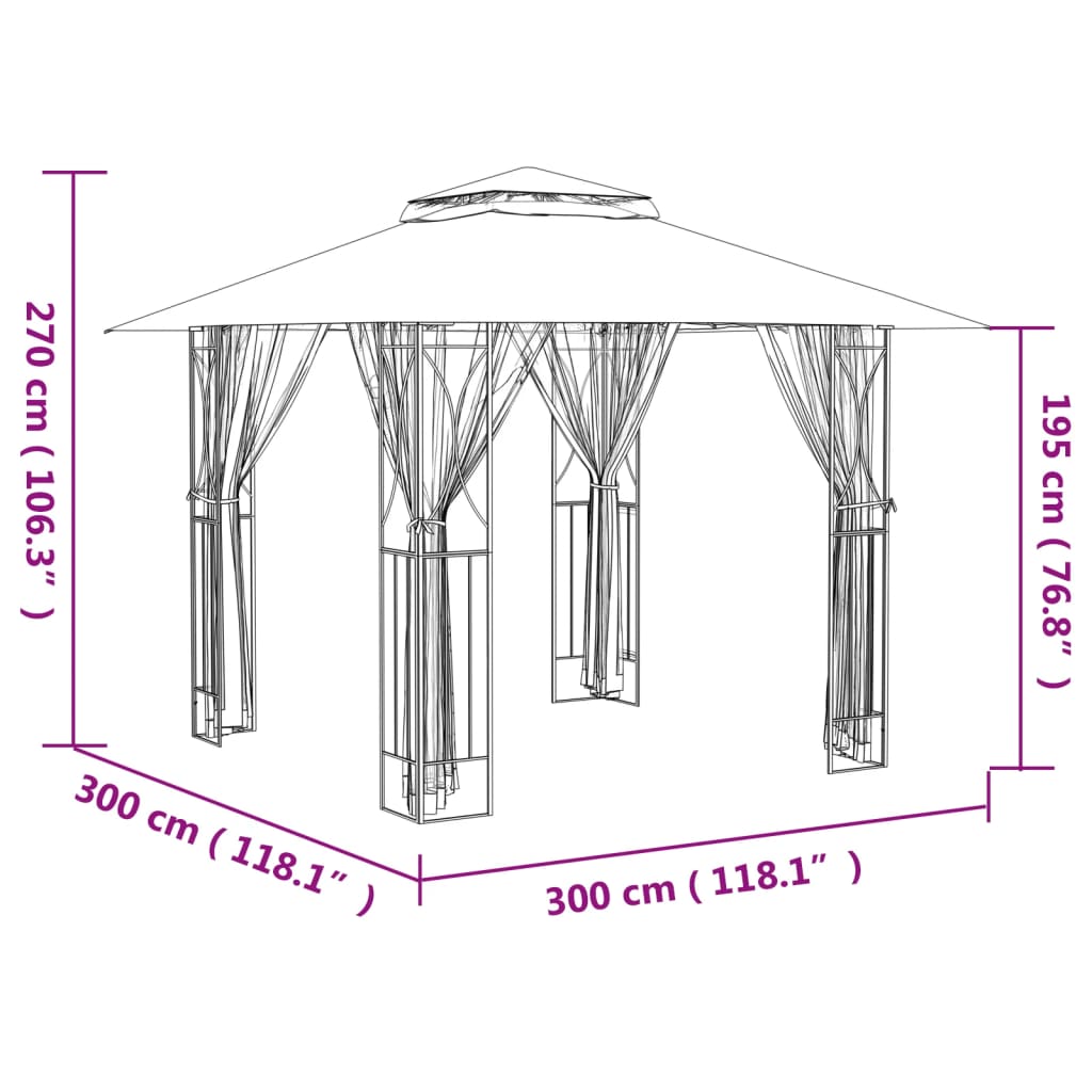 Gazebo Sidewalls Anthracite Steel fabric (100% polyester) with PA coating 300 x