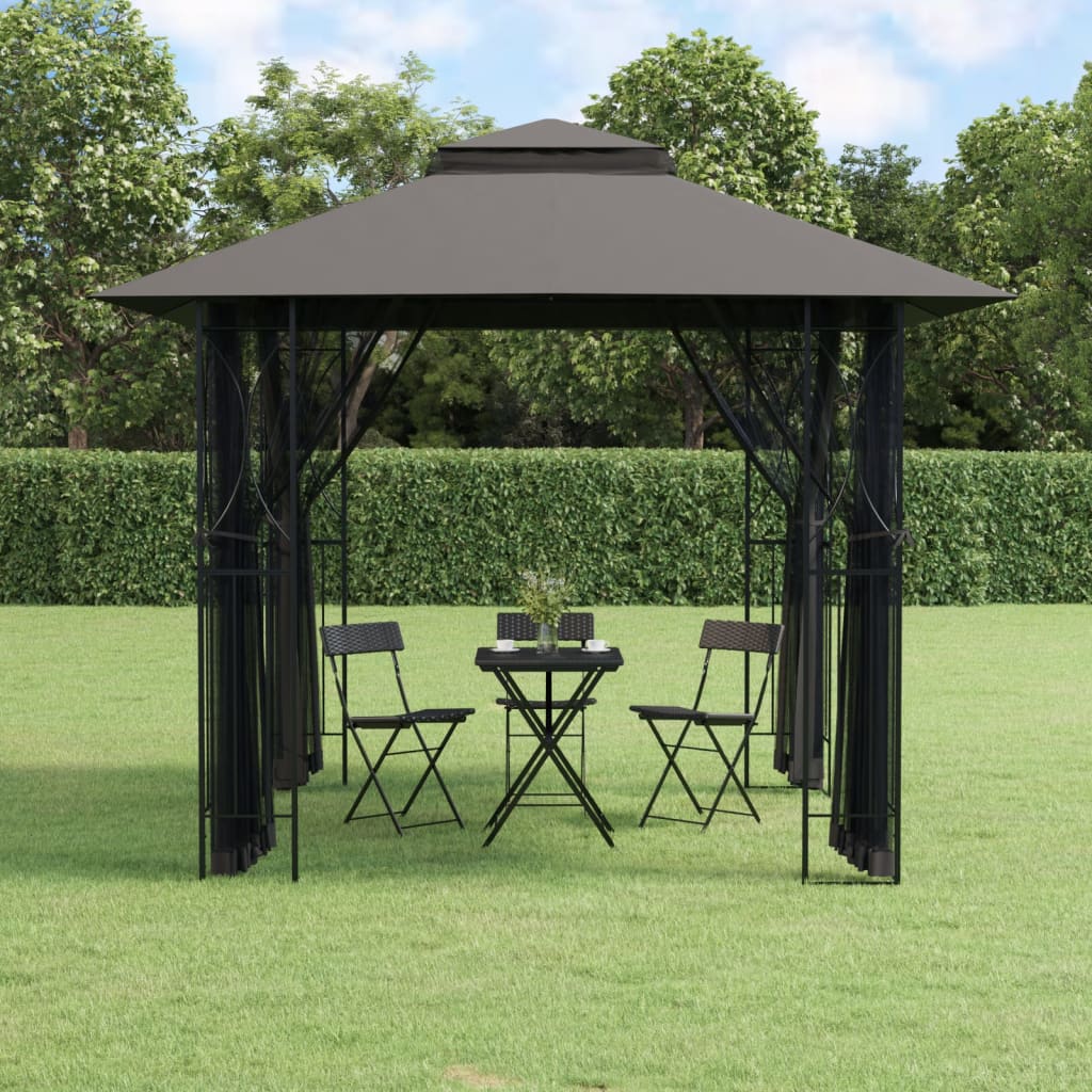 Gazebo Sidewalls Anthracite Steel fabric (100% polyester) with PA coating 300 x