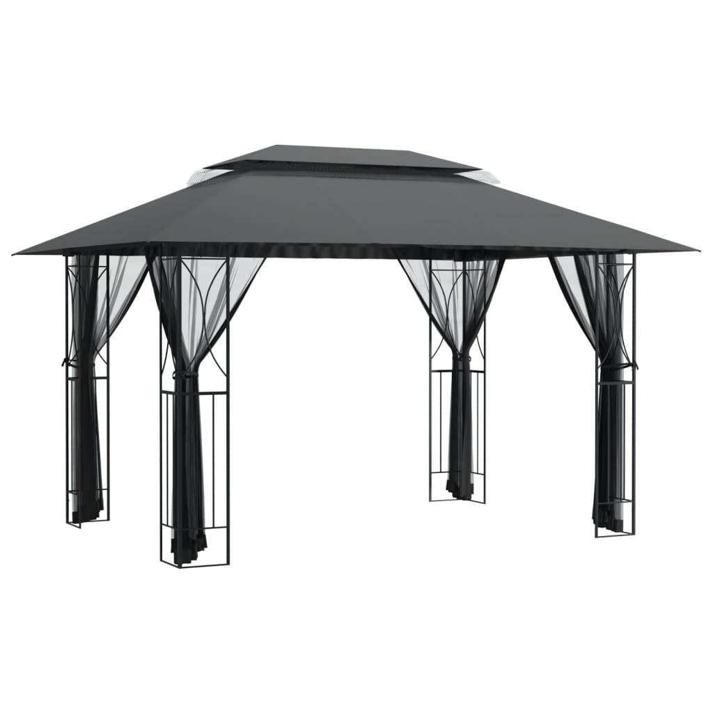 Gazebo Sidewalls Anthracite Steel fabric (100% polyester) with PA coating 300 x