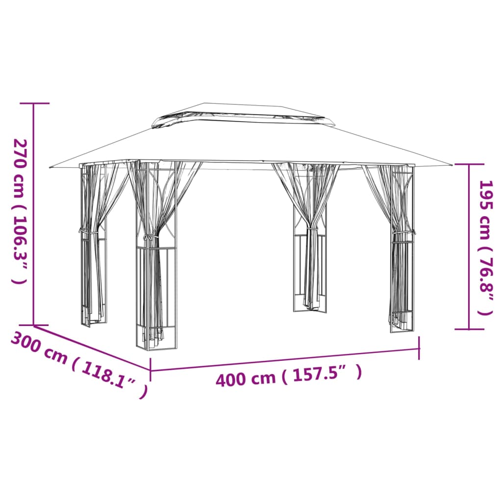 Gazebo Sidewalls Anthracite Steel fabric (100% polyester) with PA coating 300 x