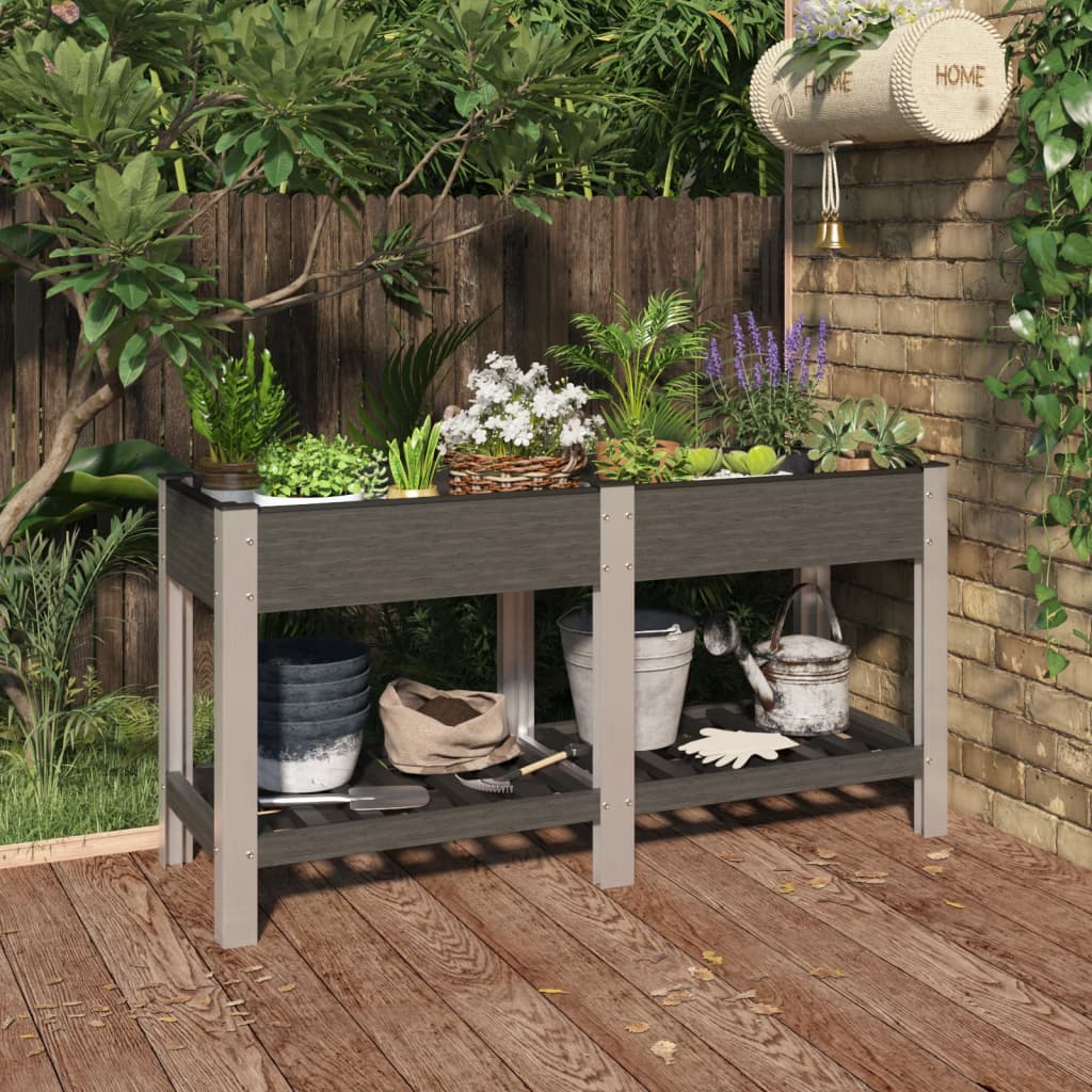 Garden Raised Bed With Shelf Grey Wpc