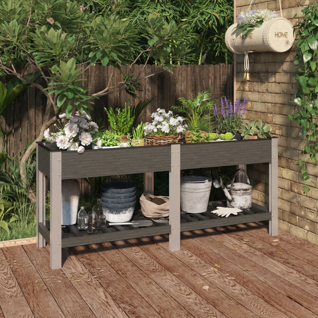 Garden Raised Bed With Shelf Grey Wpc