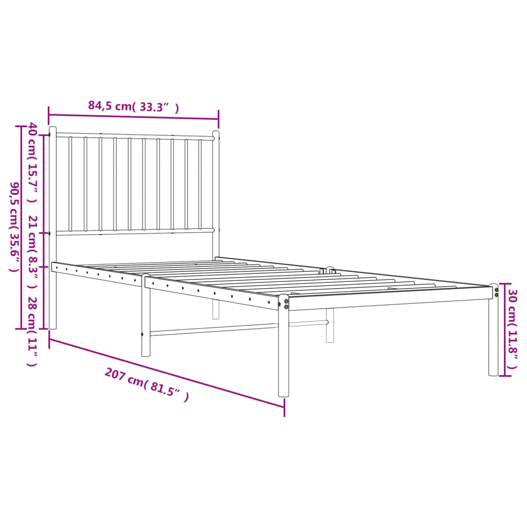 Metal Bed Frame Without Mattress 80X200Cm