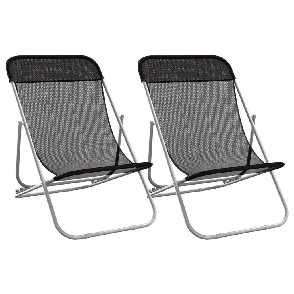 Folding Beach Chairs 2 Pcs Textilene&Powder-Coated Steel