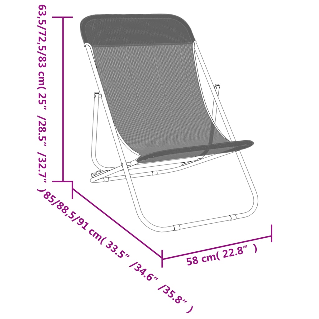Folding Beach Chairs 2 Pcs Textilene&Powder-Coated Steel