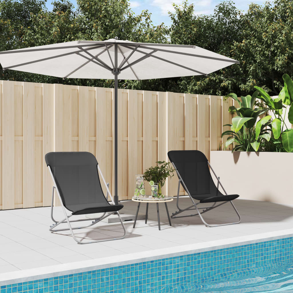 Folding Beach Chairs 2 Pcs Textilene&Powder-Coated Steel