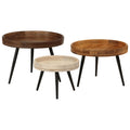 End Tables Round Coffee 3 Pcs Solid Wood Mango steel
