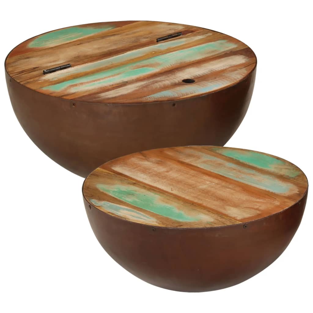 Coffee Table Bowl-Shaped With Steel Base Solid Reclaimed Wood