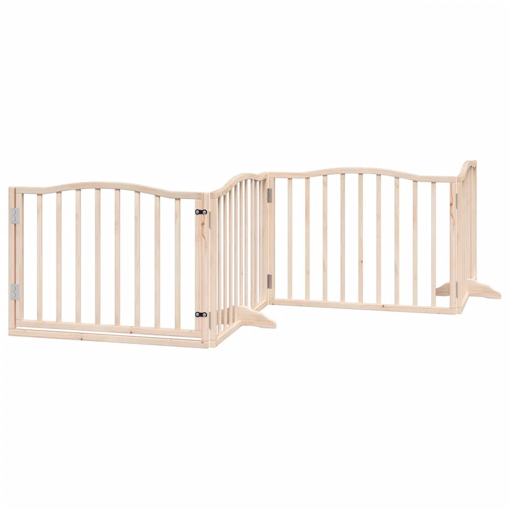 Dog Gate With Door Foldable 4 Panels 320 Cm Poplar Wood