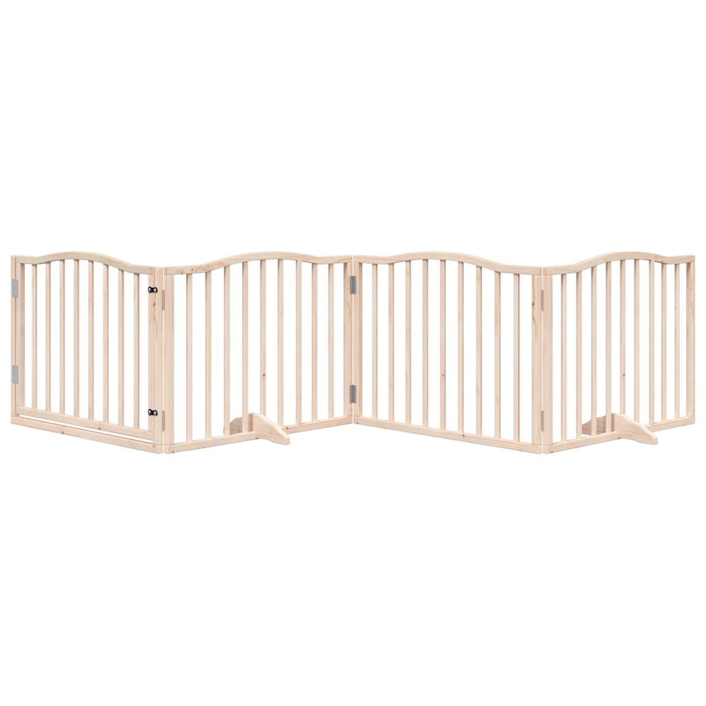 Dog Gate With Door Foldable 4 Panels 320 Cm Poplar Wood