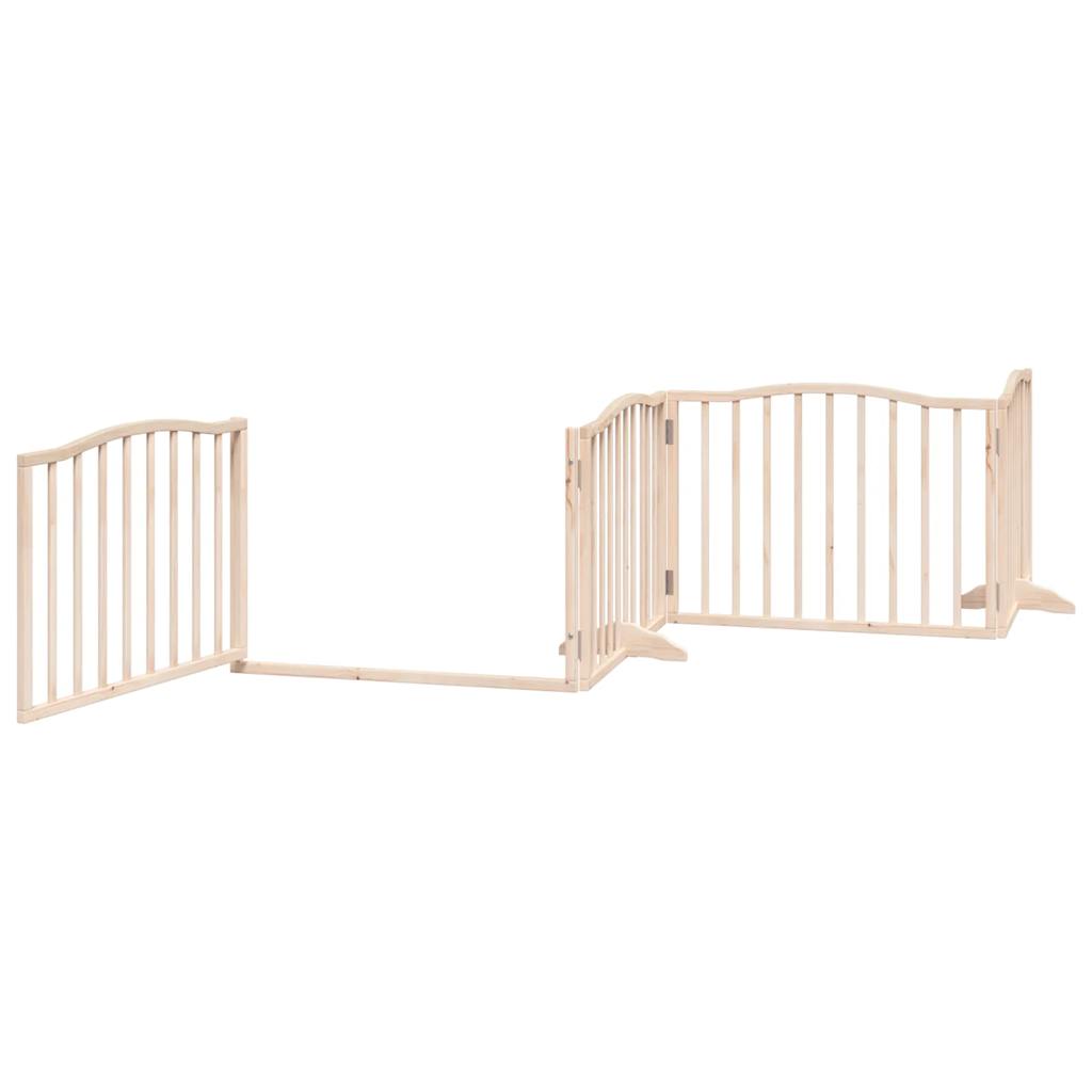 Dog Gate With Door Foldable 4 Panels 320 Cm Poplar Wood