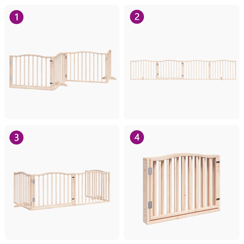 Dog Gate With Door Foldable 4 Panels 320 Cm Poplar Wood