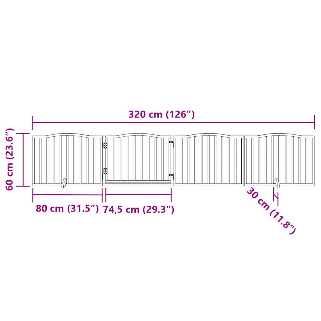 Dog Gate With Door Foldable 4 Panels 320 Cm Poplar Wood