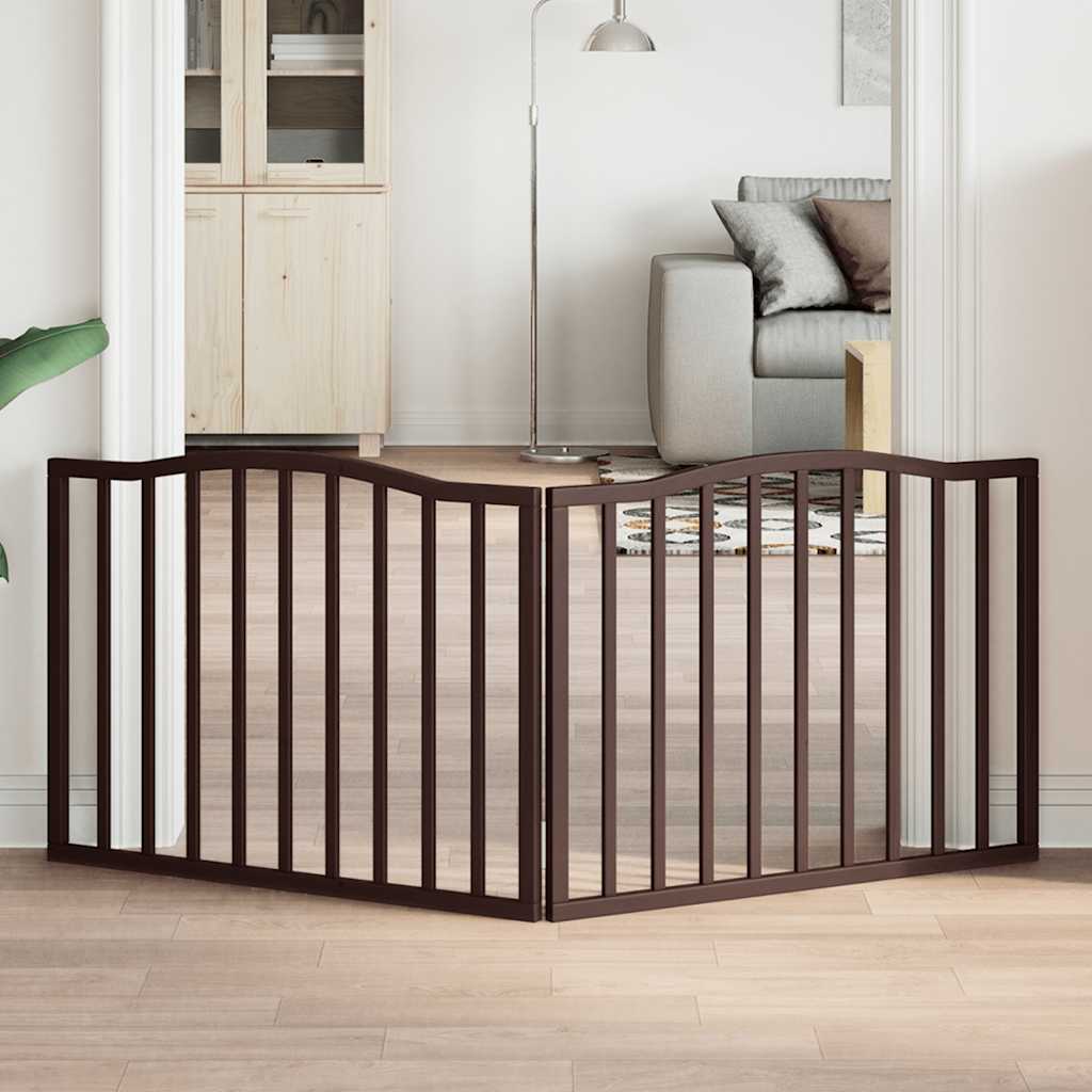Dog Gate With Door Foldable 4 Panels 320 Cm Poplar Wood