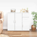 Sideboard 91X29.5X75 Cm Engineered Wood Concrete Grey Artisan Oak White Black 91