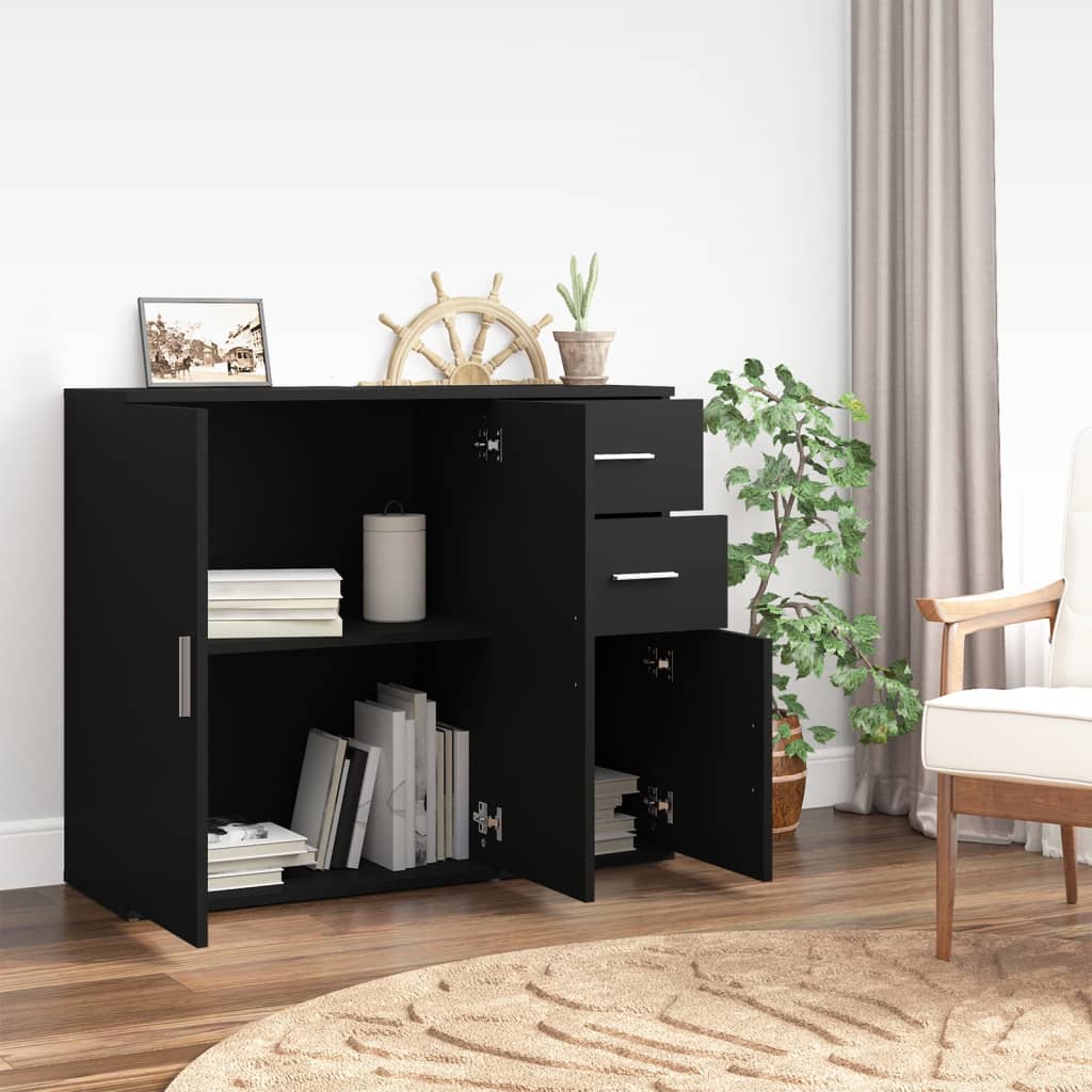 Sideboard 91X29.5X75 Cm Engineered Wood Concrete Grey Artisan Oak White Black 91