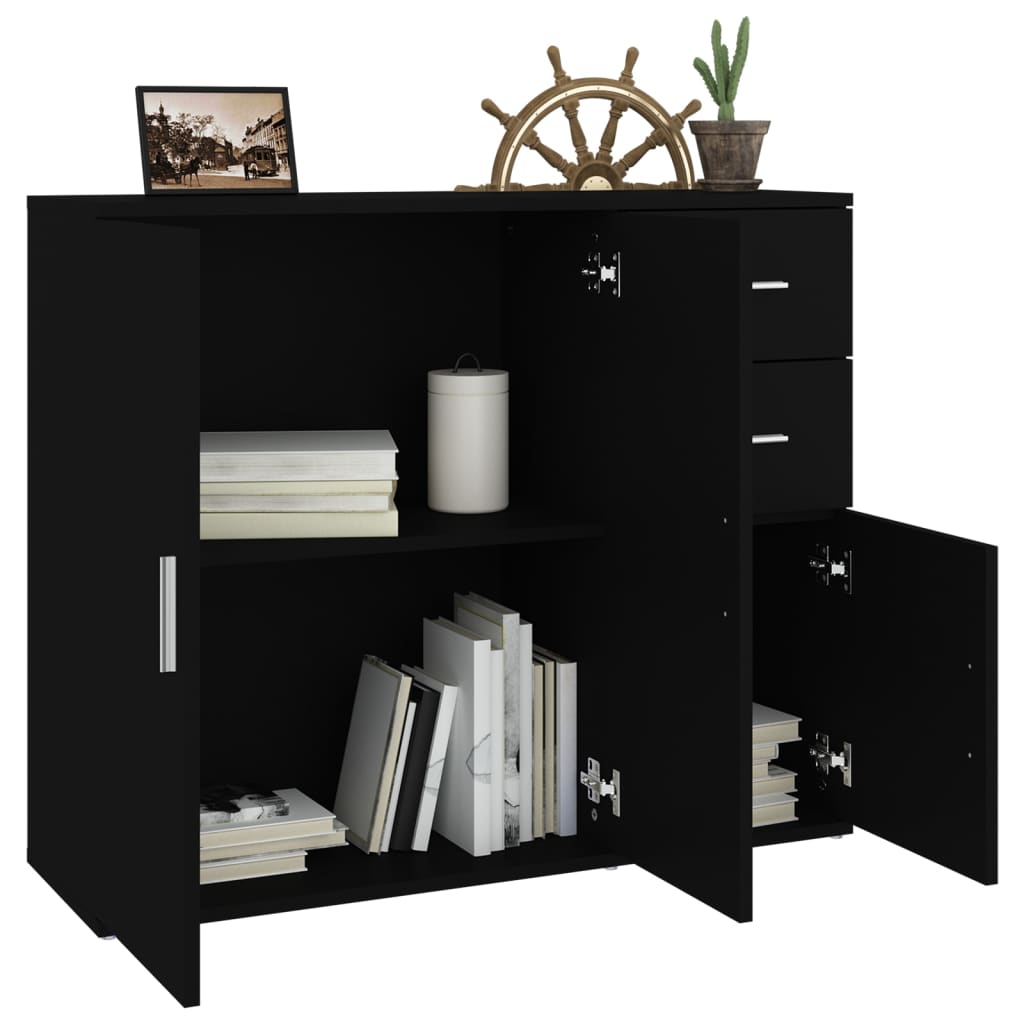 Sideboard 91X29.5X75 Cm Engineered Wood Concrete Grey Artisan Oak White Black 91