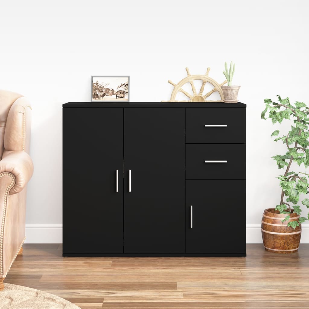 Sideboard 91X29.5X75 Cm Engineered Wood Concrete Grey Artisan Oak White Black 91