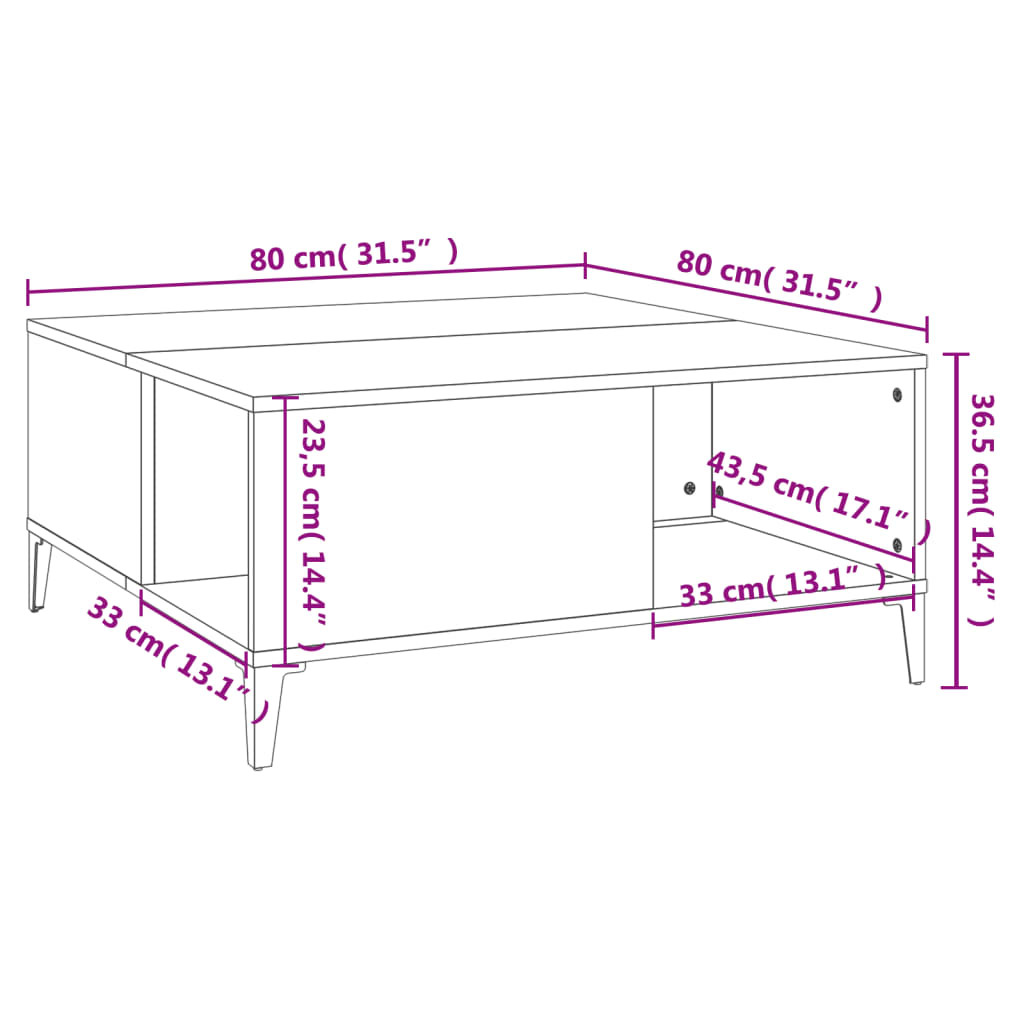 Coffee Table 80X80X36.5 Cm Engineered Wood