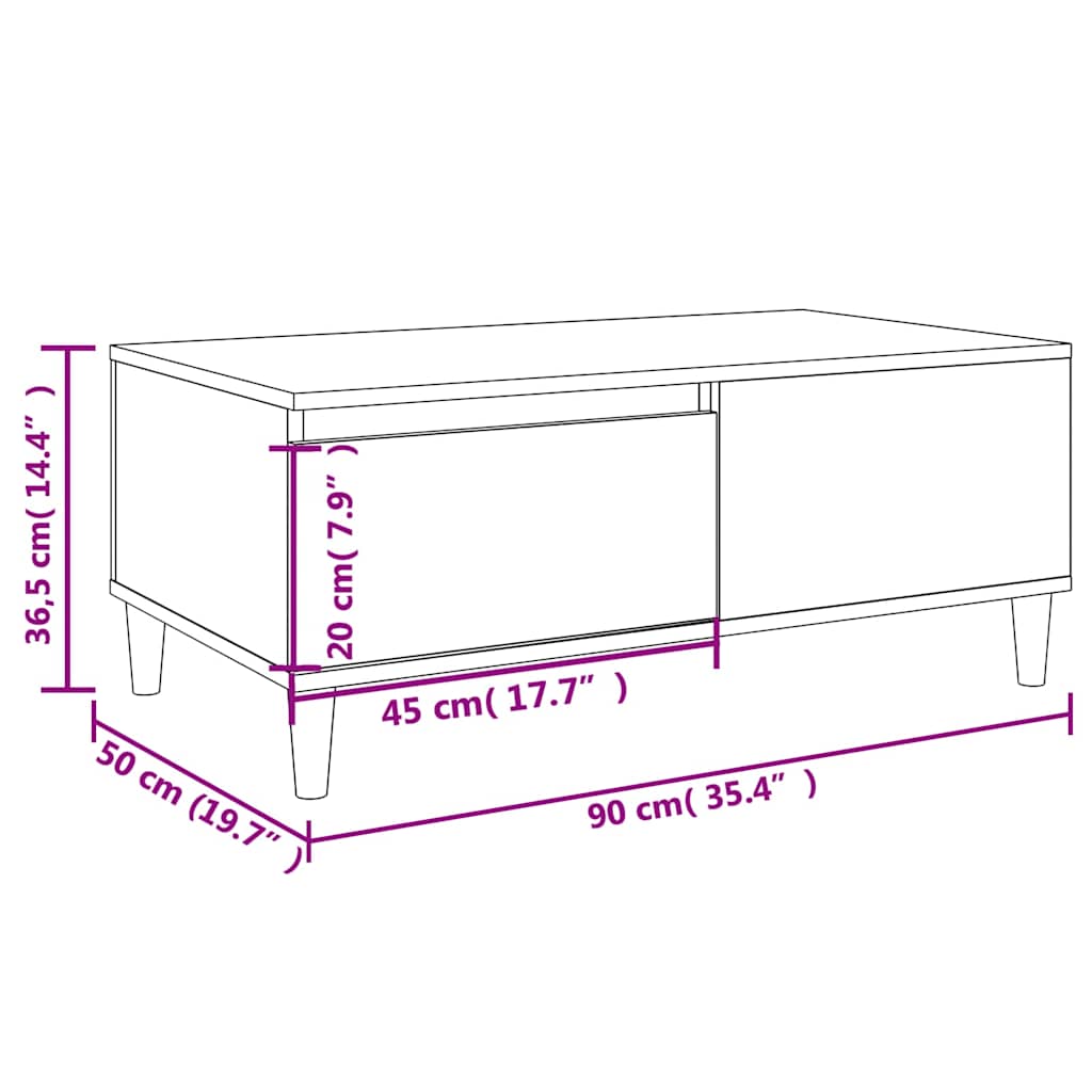 Coffee Table 90X50X36.5 Cm Engineered Wood Black Brown Oak Concrete Grey White 9