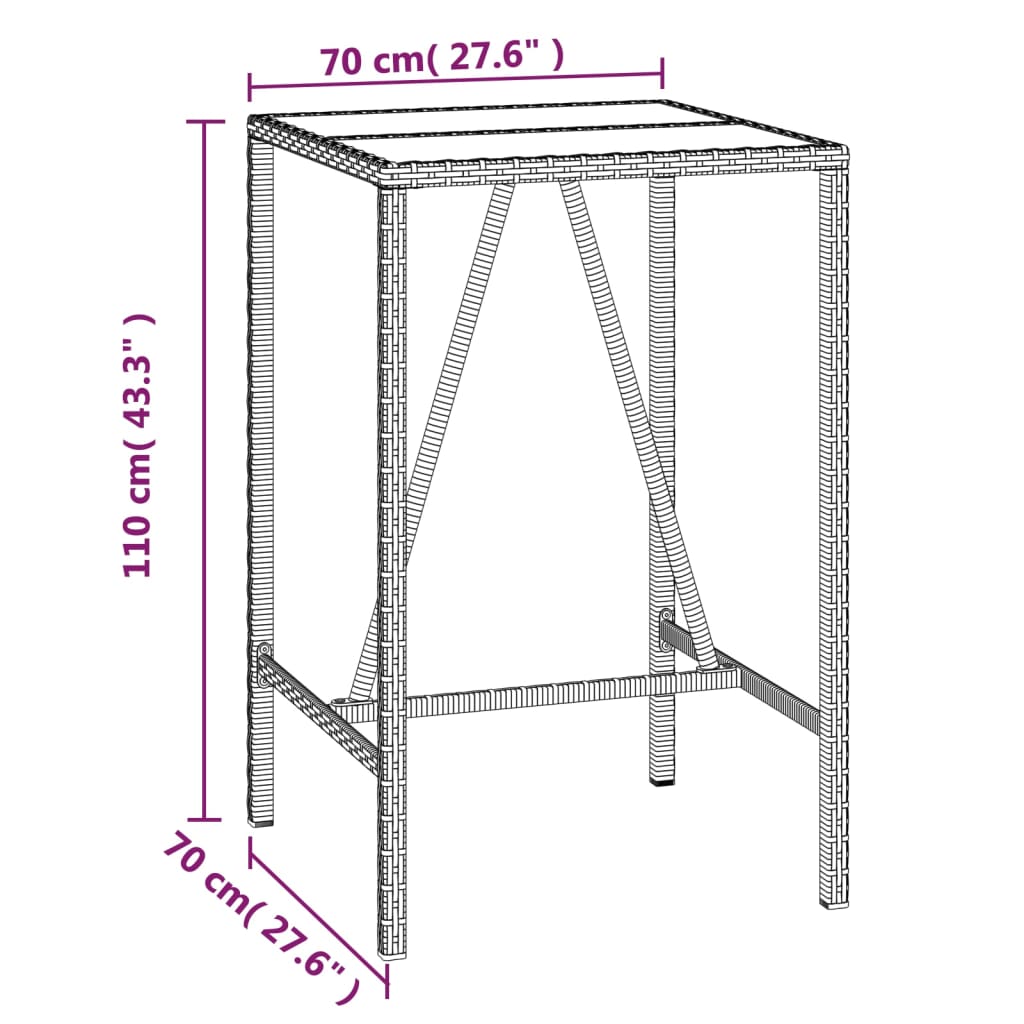 Bar Table With Glass Top Poly Rattan