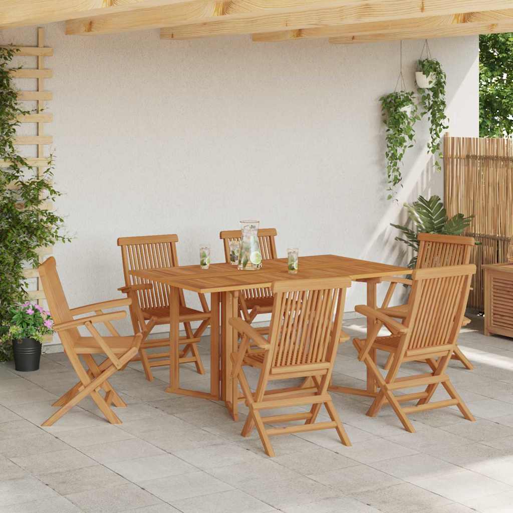 Garden Dining Set 7 Pcs Brown Solid Teak Wood