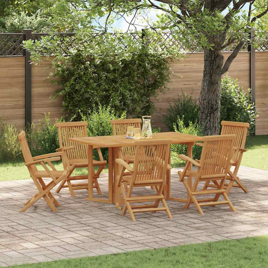 Garden Dining Set 7 Pcs Brown Solid Teak Wood