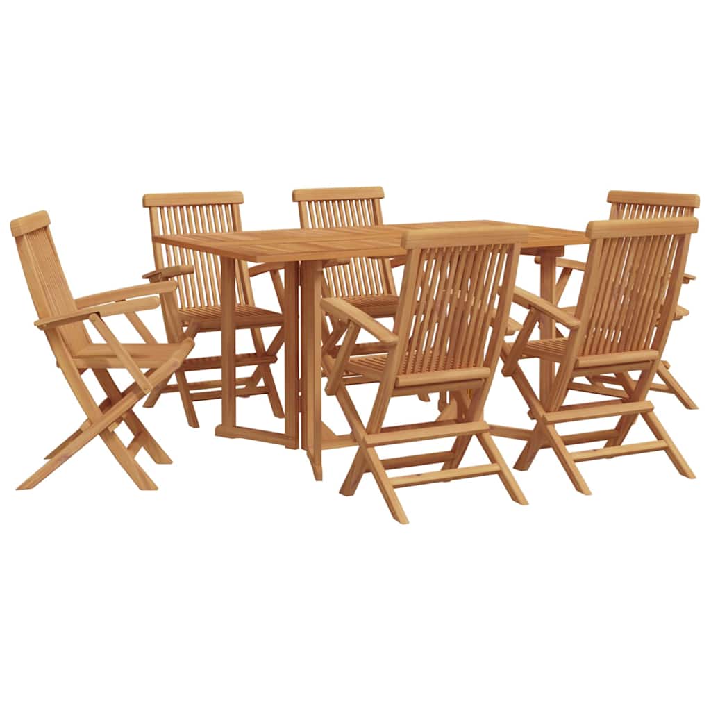 Garden Dining Set 7 Pcs Brown Solid Teak Wood
