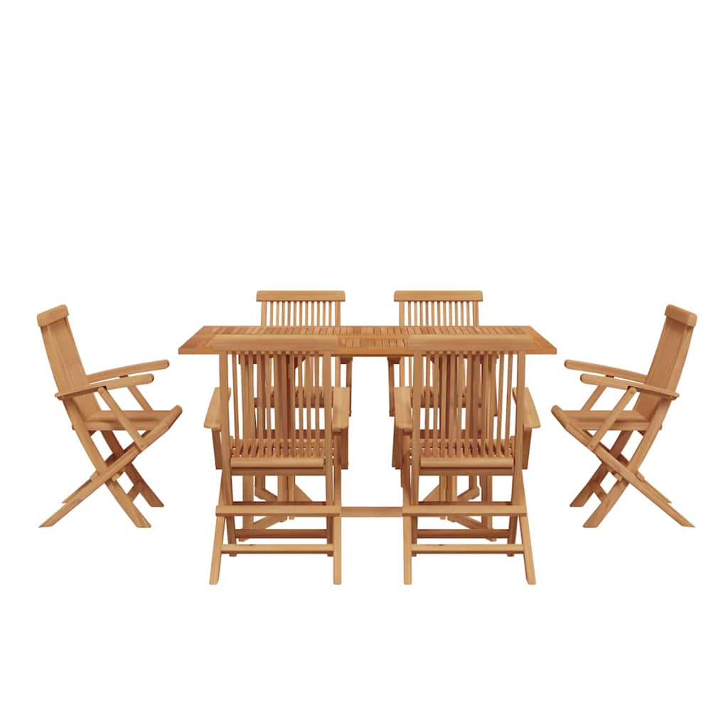 Garden Dining Set 7 Pcs Brown Solid Teak Wood