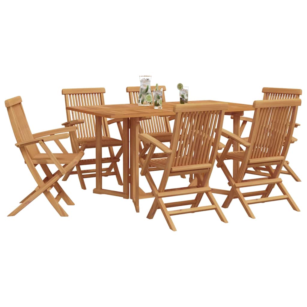 Garden Dining Set 7 Pcs Brown Solid Teak Wood