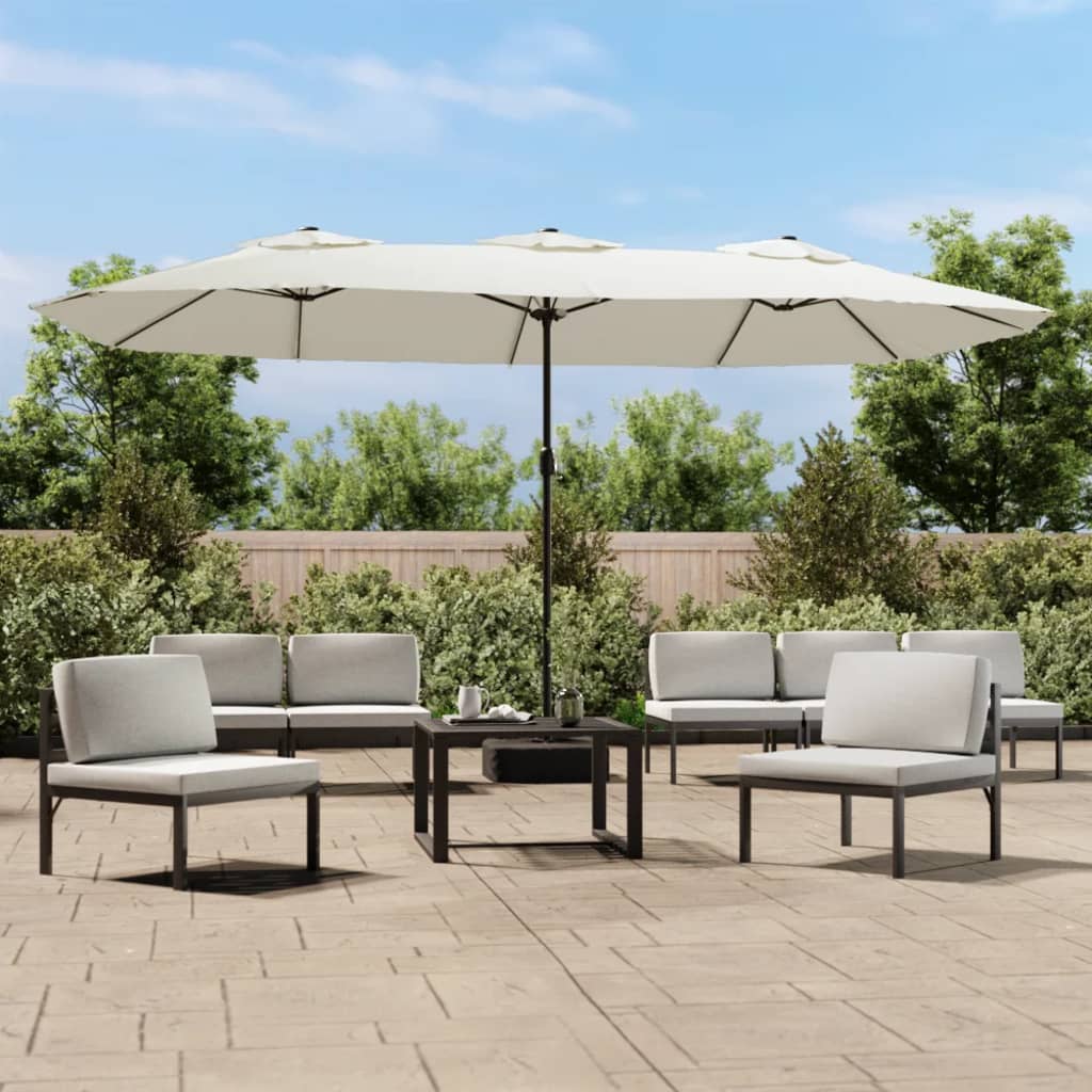Double-Head Garden Parasol With Leds Bordeaux 449X265 Cm