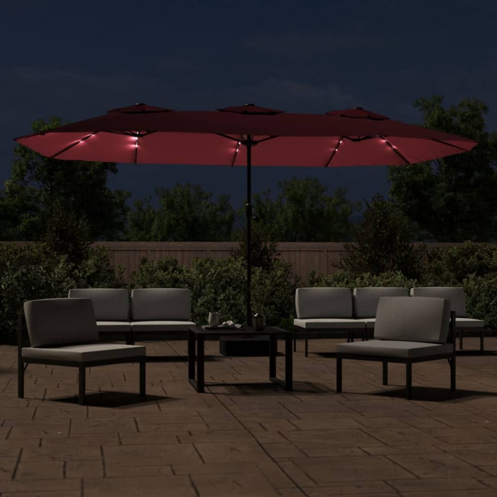 Double-Head Garden Parasol With Leds Bordeaux 449X265 Cm
