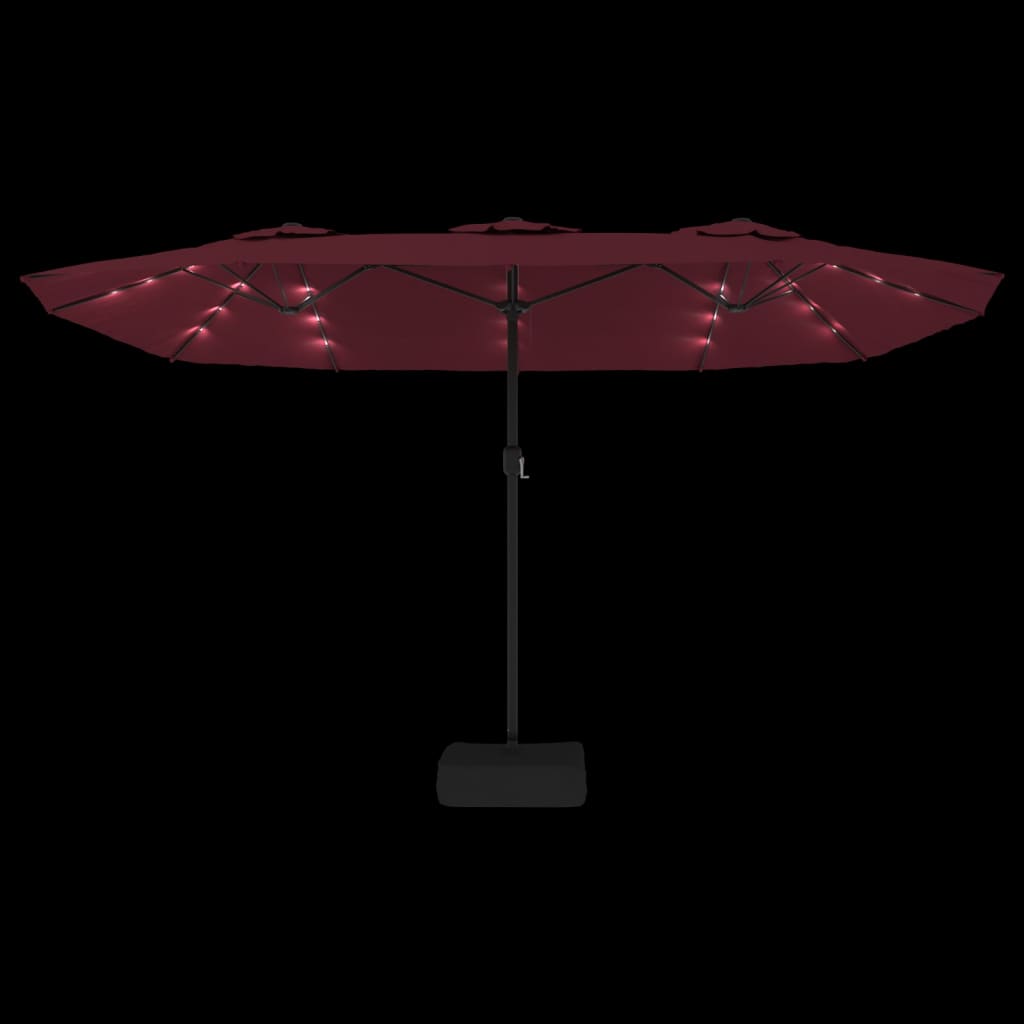 Double-Head Garden Parasol With Leds Bordeaux 449X265 Cm
