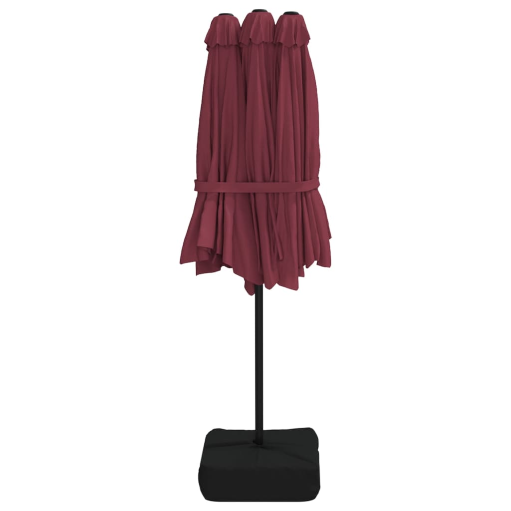 Double-Head Garden Parasol With Leds Bordeaux 449X265 Cm