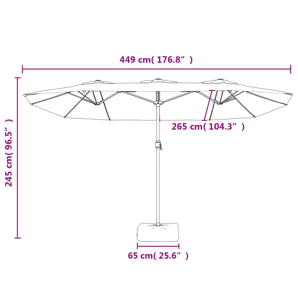 Double-Head Garden Parasol With Leds Bordeaux 449X265 Cm