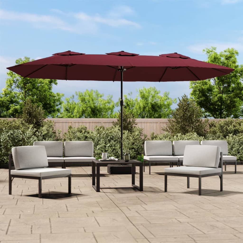 Double-Head Garden Parasol With Leds Bordeaux 449X265 Cm
