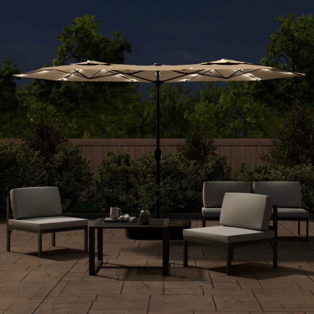 Double-Head Garden Parasol With Leds 316X145 Cm