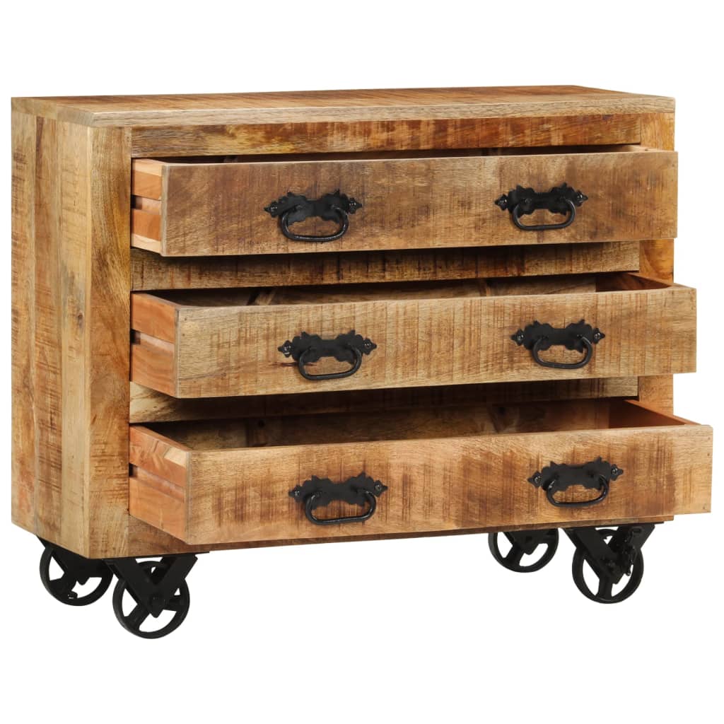 Sideboard With 3 Drawers 80X30X Solid Rough Wood Mango