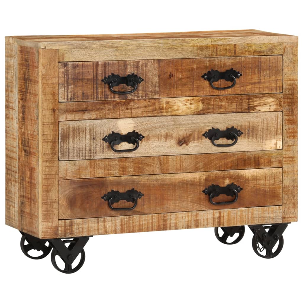 Sideboard With 3 Drawers 80X30X Solid Rough Wood Mango