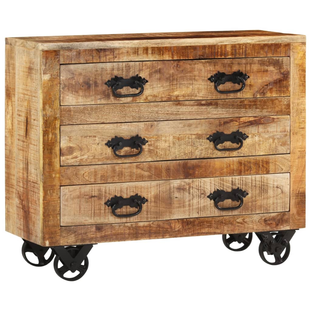 Sideboard With 3 Drawers 80X30X Solid Rough Wood Mango
