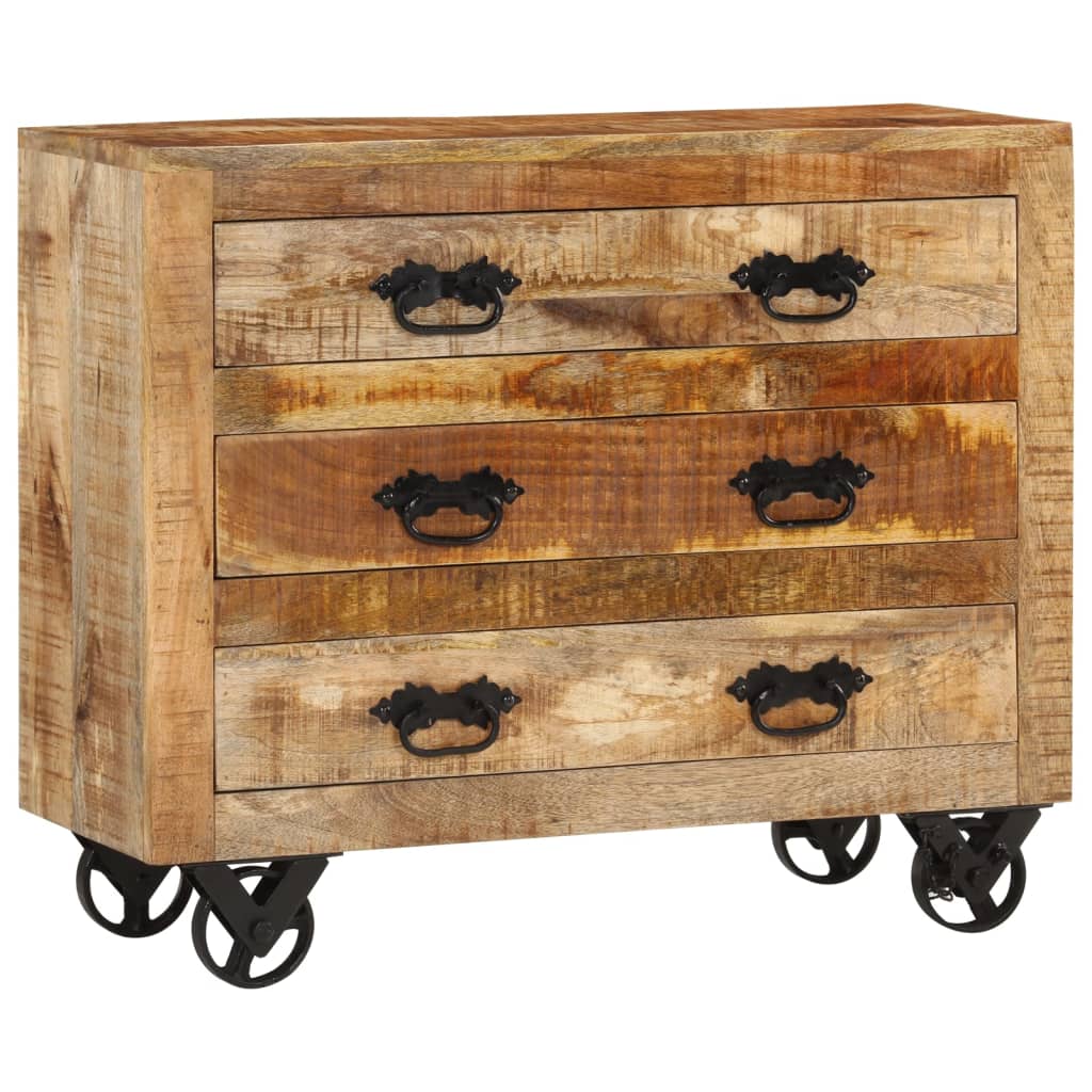 Sideboard With 3 Drawers 80X30X Solid Rough Wood Mango