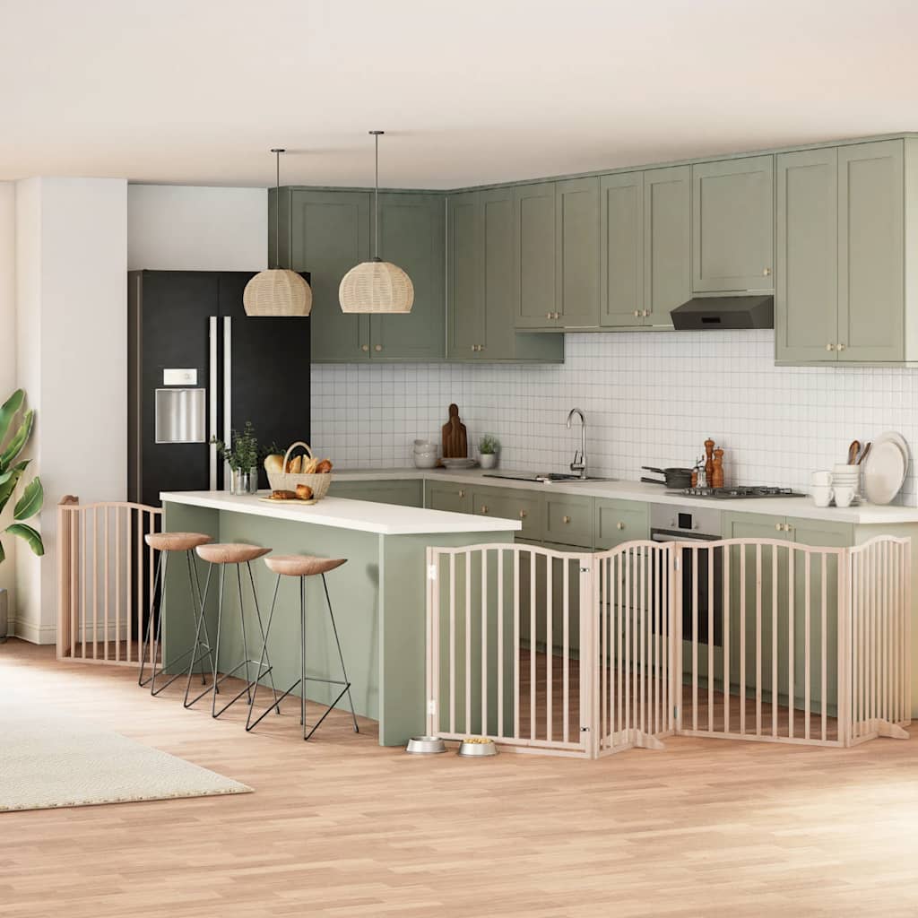 Dog Gate With Door Foldable 8 Panels 640 Cm Poplar Wood