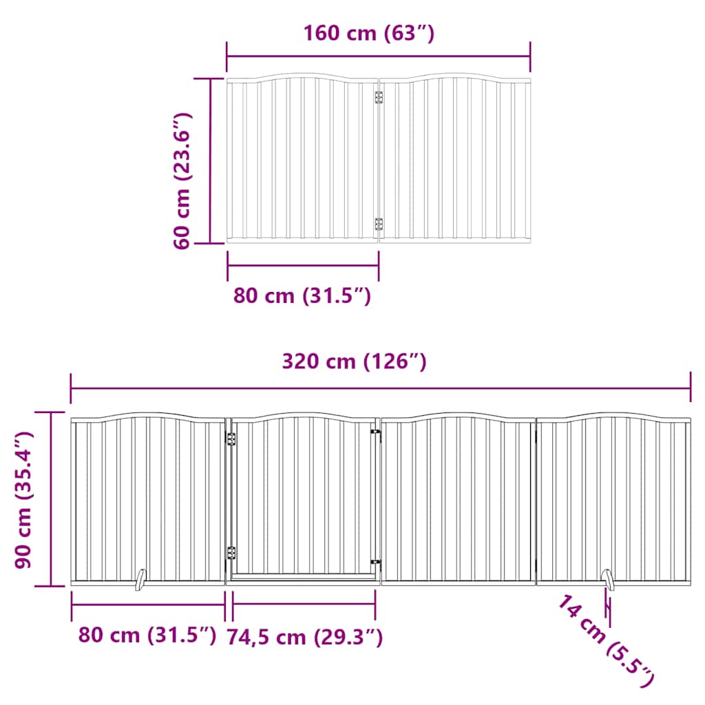 Dog Gate With Door Foldable 8 Panels 640 Cm Poplar Wood