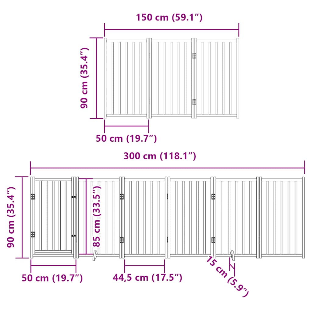 Dog Gate With Door Foldable 12 Panels 600 Cm Poplar Wood